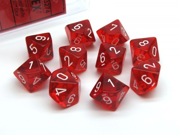 CHX23274 10 D10 Translucent Red/white | GrognardGamesBatavia