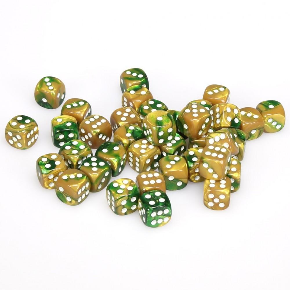 CHX26825 Gemini Gold-Green/white 36 D6 set | GrognardGamesBatavia