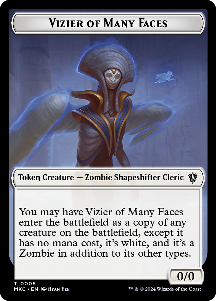 Vizier of Many Faces // Zombie Double-Sided Token [Murders at Karlov Manor Commander Tokens] | GrognardGamesBatavia