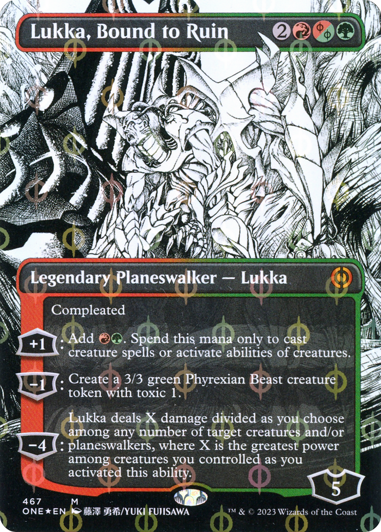 Lukka, Bound to Ruin (Borderless Manga Step-and-Compleat Foil) [Phyrexia: All Will Be One] | GrognardGamesBatavia