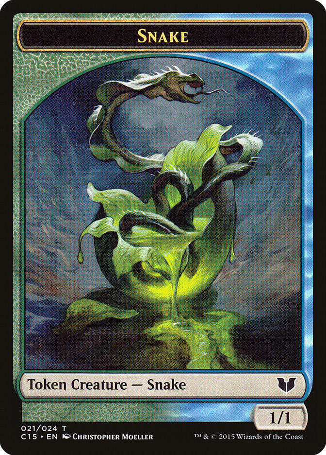 Snake (021) // Saproling Double-Sided Token [Commander 2015 Tokens] | GrognardGamesBatavia