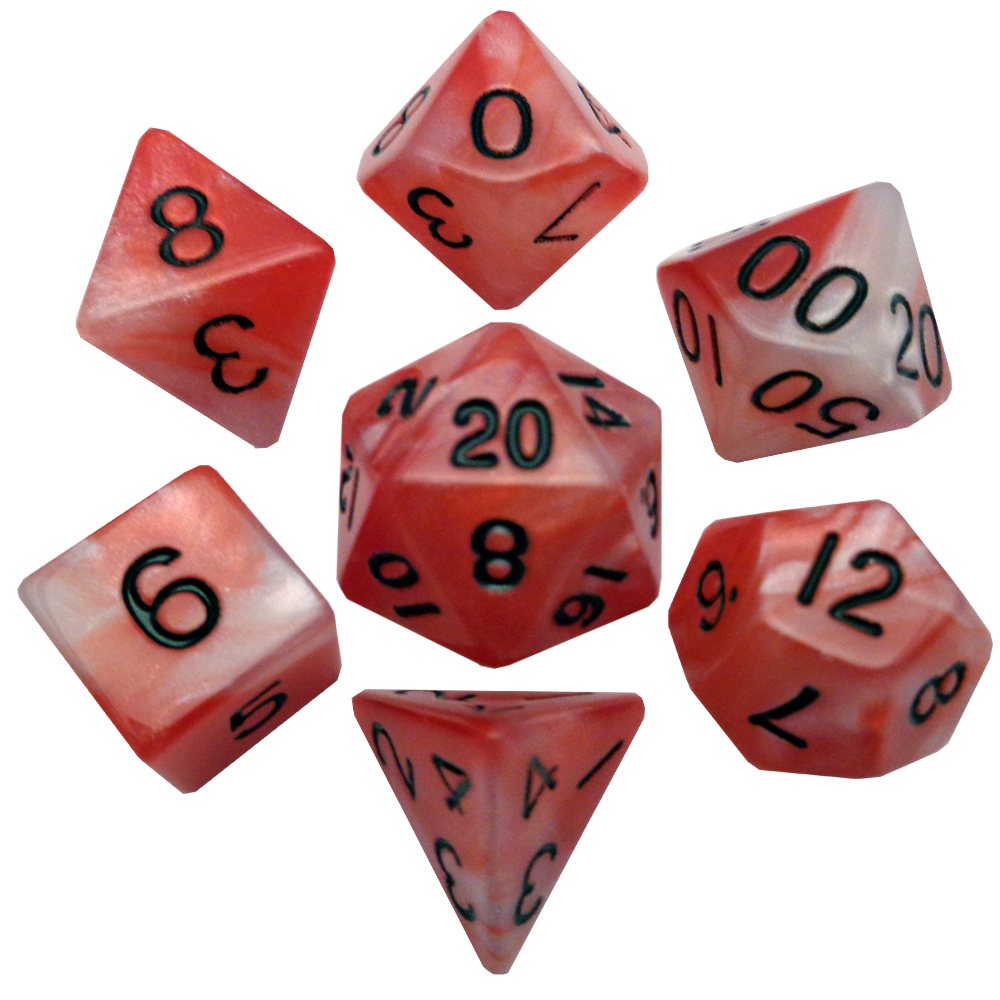 Red/White with Black Numbers 16mm Polyhedral Dice Set | GrognardGamesBatavia