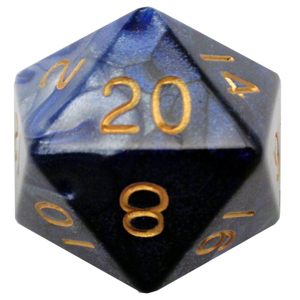 MDG 35mm Acrylic D20 Blue/White with Gold numbers | GrognardGamesBatavia