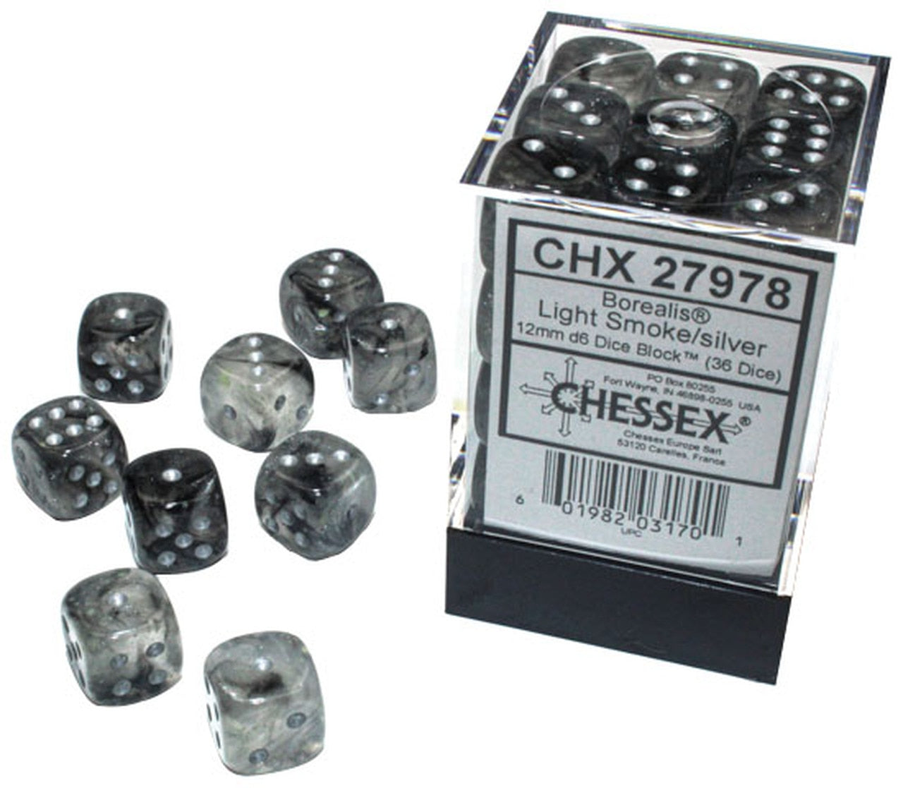 CHX27978 Borealis Light Smoke/silver 36 D6 set | GrognardGamesBatavia