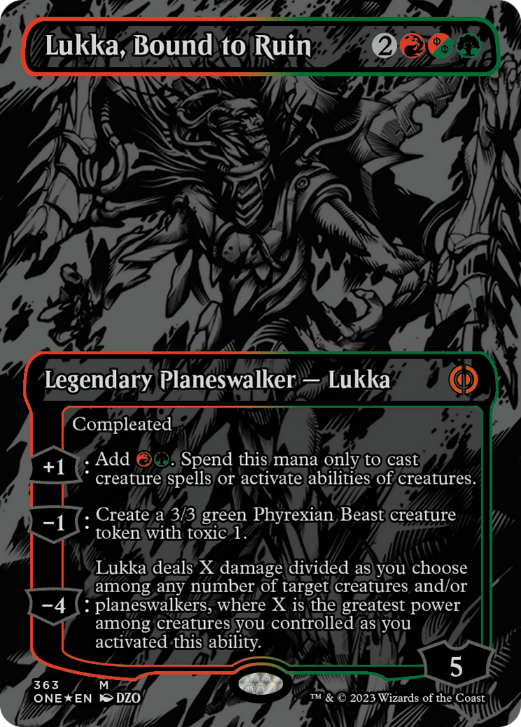 Lukka, Bound to Ruin (Oil Slick Raised Foil) [Phyrexia: All Will Be One] | GrognardGamesBatavia