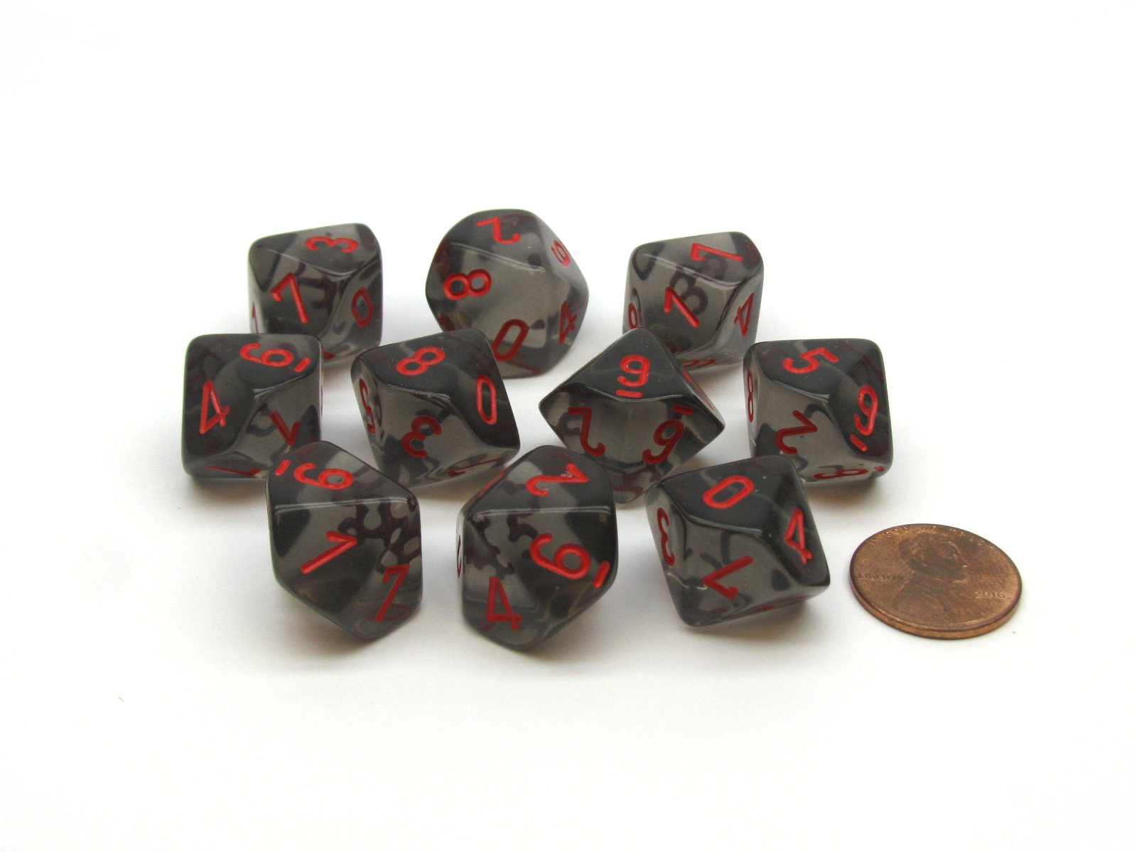 CHX23288 10 D10 Translucent Smoke/red | GrognardGamesBatavia