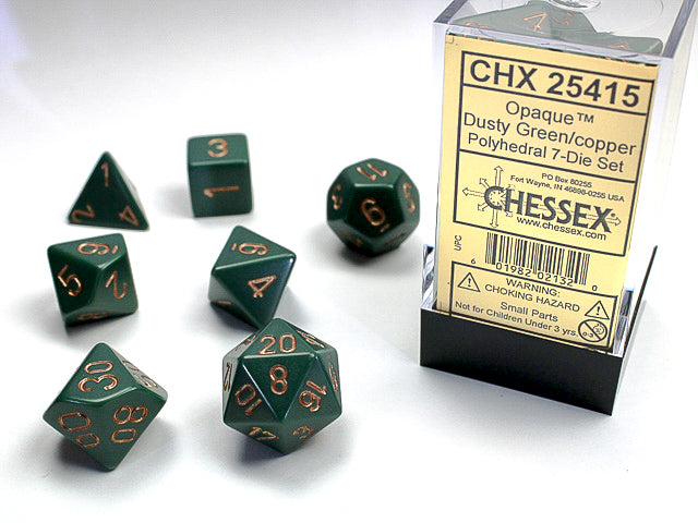 CHX25415 Opaque Dusty Green/Copper Polyhedral 7-Dice Set | GrognardGamesBatavia