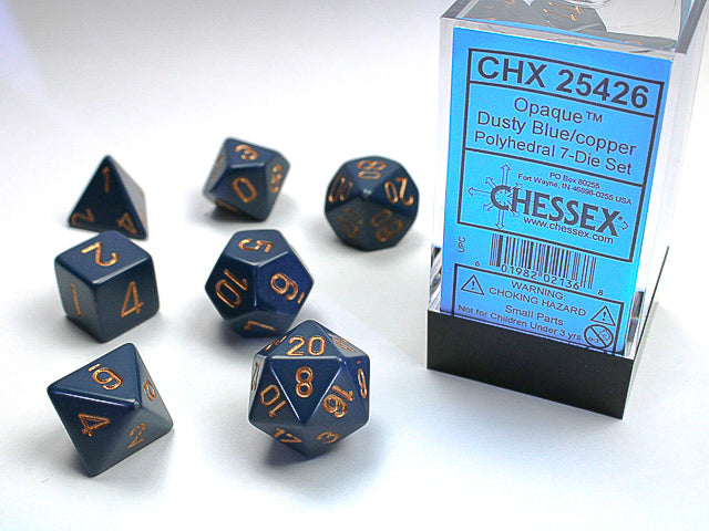 CHX25426 Opaque Dusty Blue/Copper Polyhedral 7-Dice Set | GrognardGamesBatavia