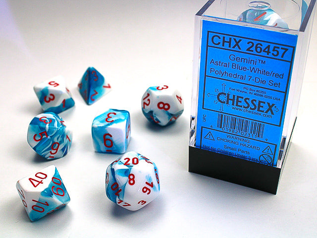 CHX26457 Gemini Astral Blue-White/Red Polyhedral 7-Dice Set | GrognardGamesBatavia