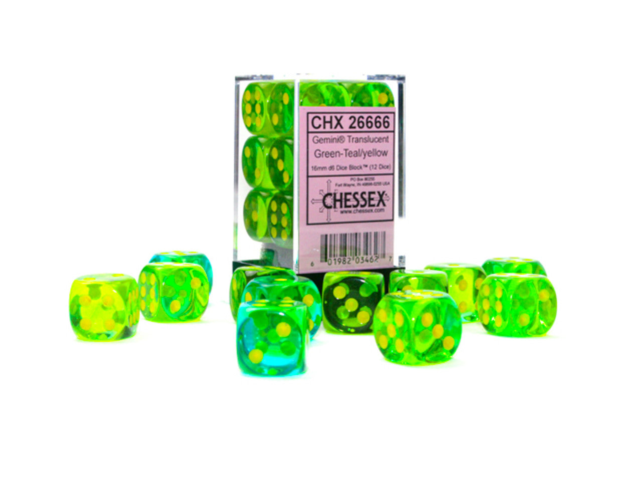 CHX26666 Gemini: Translucent Green-Teal/Yellow | GrognardGamesBatavia