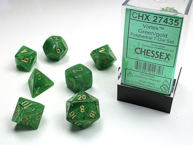 CHX27435 Vortex Green/Gold Polyhedral 7-Dice Set | GrognardGamesBatavia