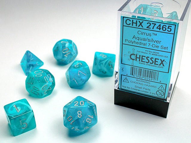 CHX27465 Cirrus Aqua/Silver Polyhedral 7-Dice Set | GrognardGamesBatavia
