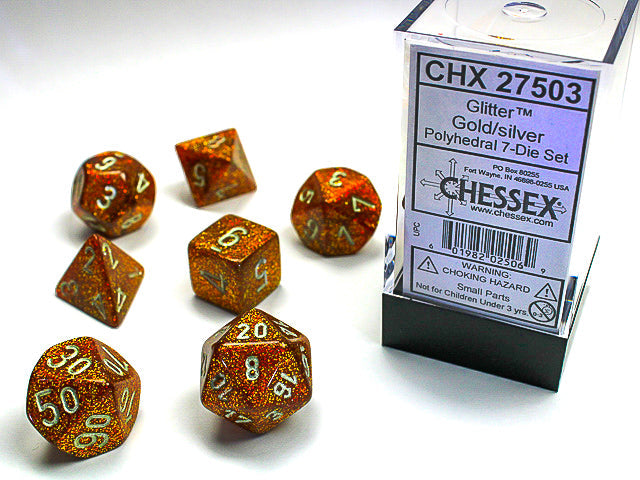 CHX27503 Glitter Gold/Silver Polyhedral 7-Dice Set | GrognardGamesBatavia