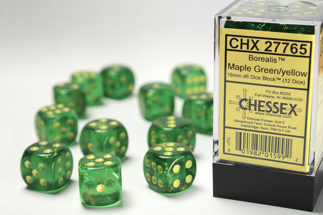 CHX27765 Borealis Maple Green/Yellow - Set of 12 D6 | GrognardGamesBatavia