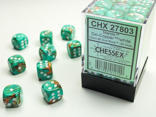 CHX27803 Marble Oxi-Copper/White - Set of 36 12mm D6 | GrognardGamesBatavia