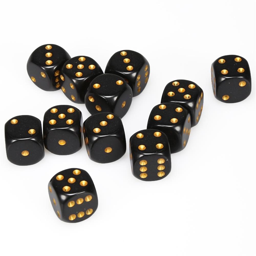 CHX25628 Opaque Black/gold 12 D6 Set | GrognardGamesBatavia