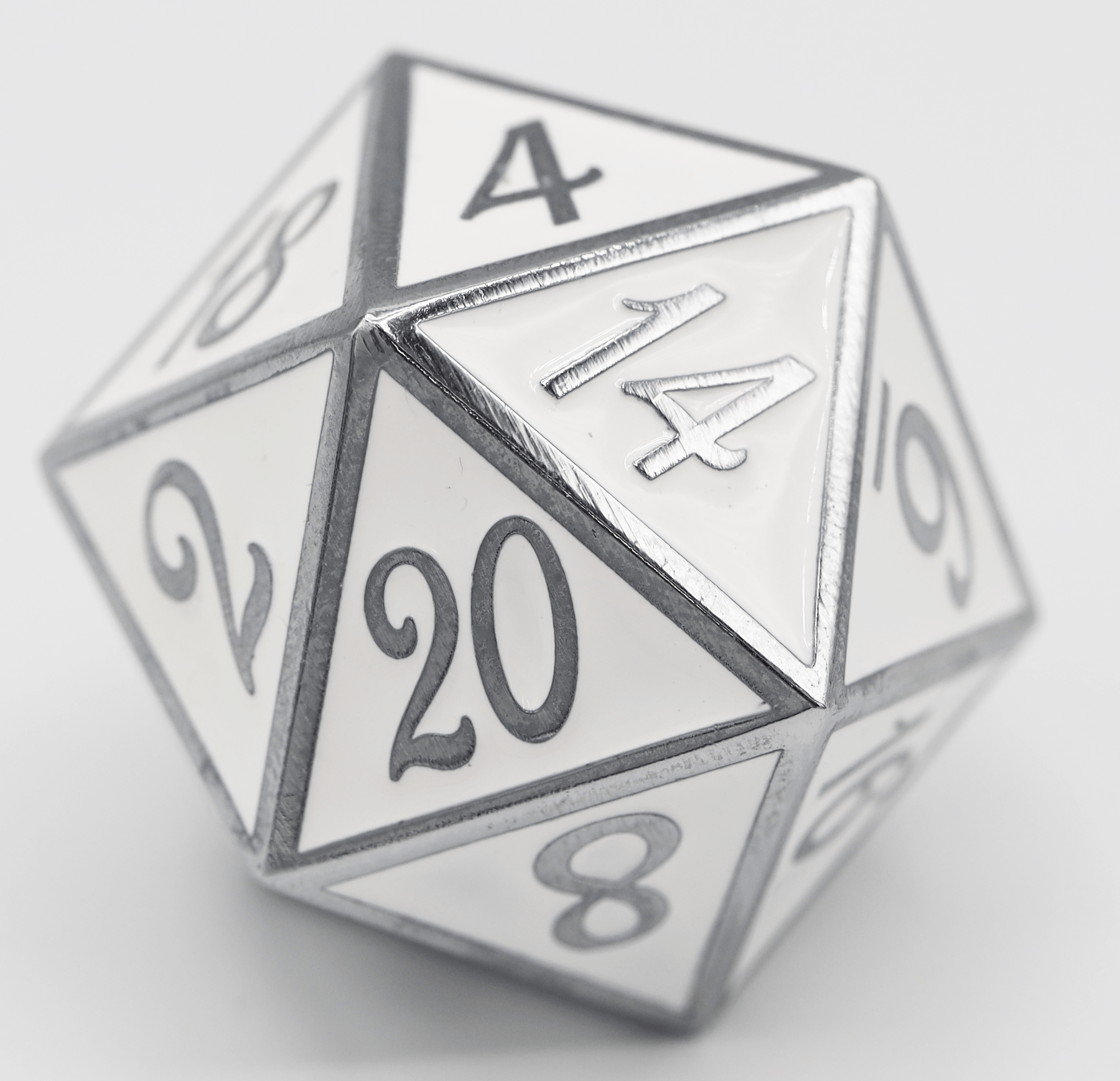 D20 Silver With White - 34mm Extra Large | GrognardGamesBatavia