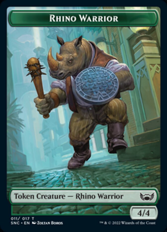 Cat // Rhino Warrior Double-Sided Token [Streets of New Capenna Tokens] | GrognardGamesBatavia