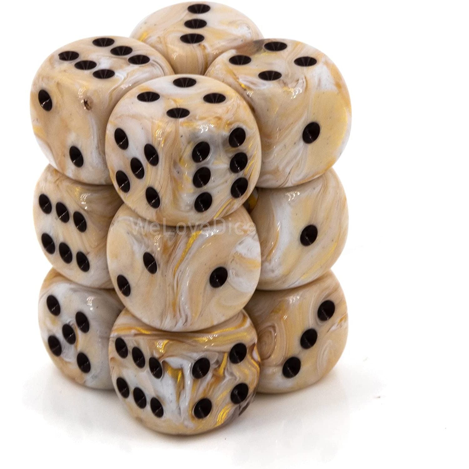 CHX27602 Marble Ivory/Black 16mm d6 Dice Block | GrognardGamesBatavia