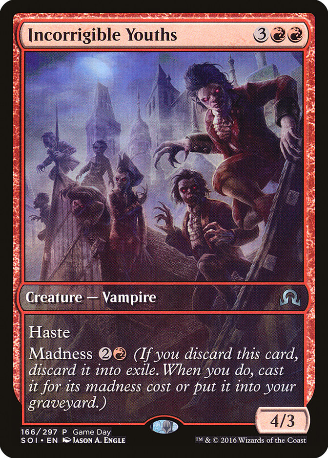 Incorrigible Youths (Game Day) (Extended Art) [Shadows over Innistrad Promos] | GrognardGamesBatavia