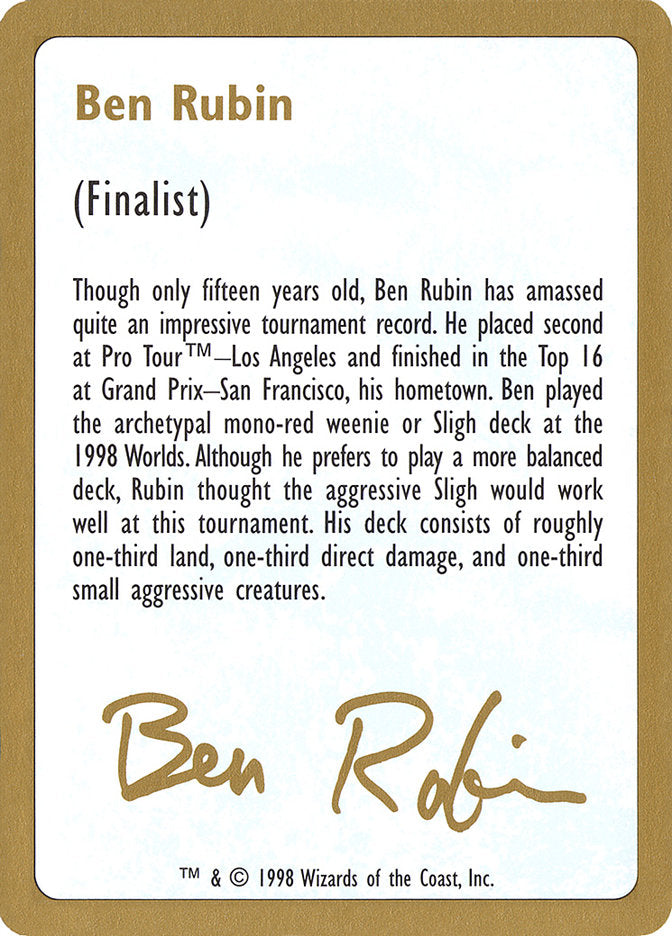 Ben Rubin Bio [World Championship Decks 1998] | GrognardGamesBatavia
