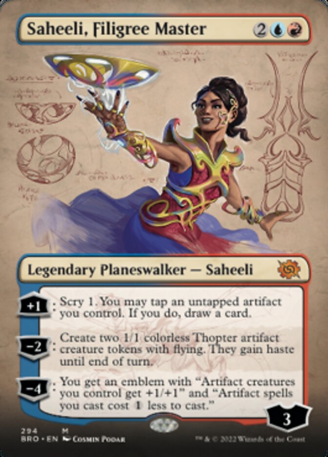 Saheeli, Filigree Master (Borderless Alternate Art) [The Brothers' War] | GrognardGamesBatavia