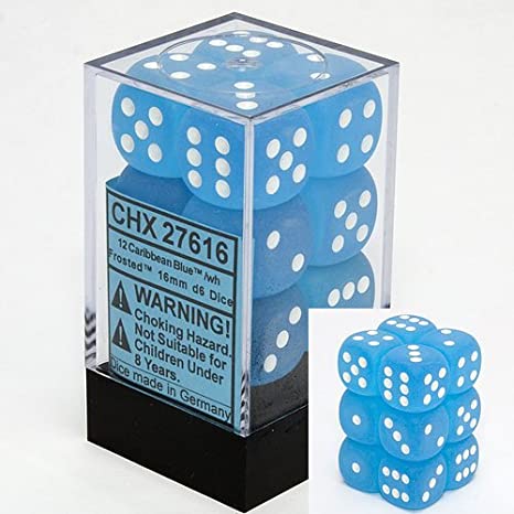 CHX27606 Frosted Blue/white 12 D6 set | GrognardGamesBatavia