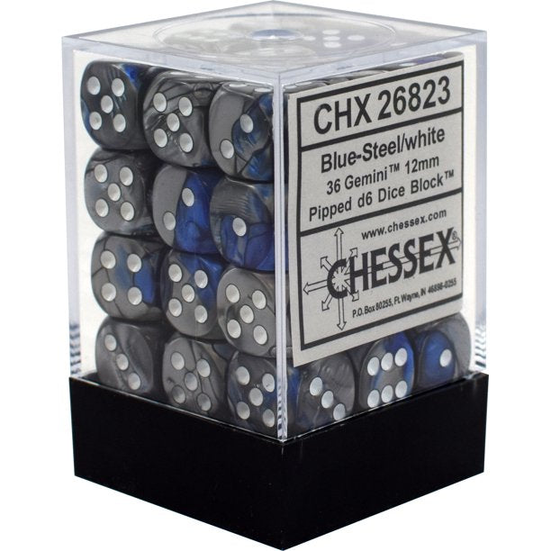 CHX26823 Gemini Blue-Steel/white 36 D6 set | GrognardGamesBatavia