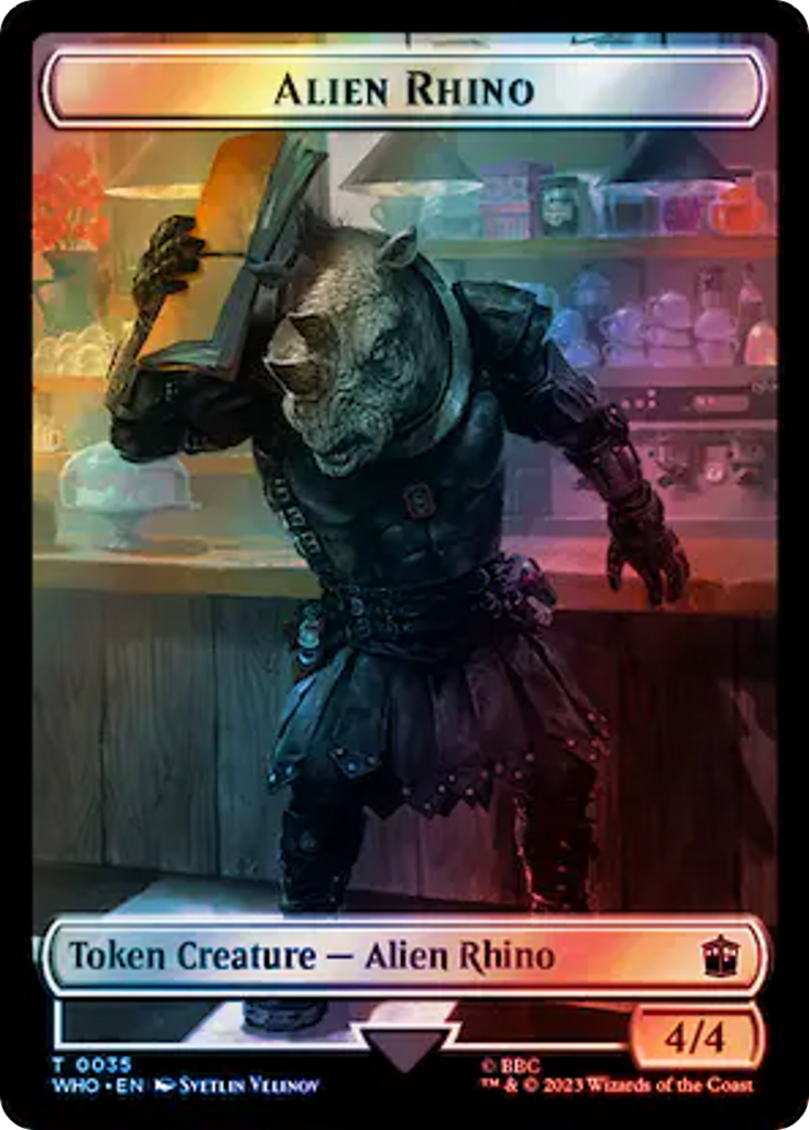 Alien Rhino // Mutant Double-Sided Token (Surge Foil) [Doctor Who Tokens] | GrognardGamesBatavia