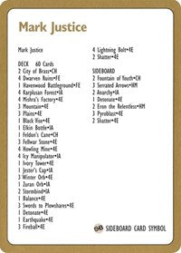 1996 Mark Justice Decklist Card [World Championship Decks] | GrognardGamesBatavia