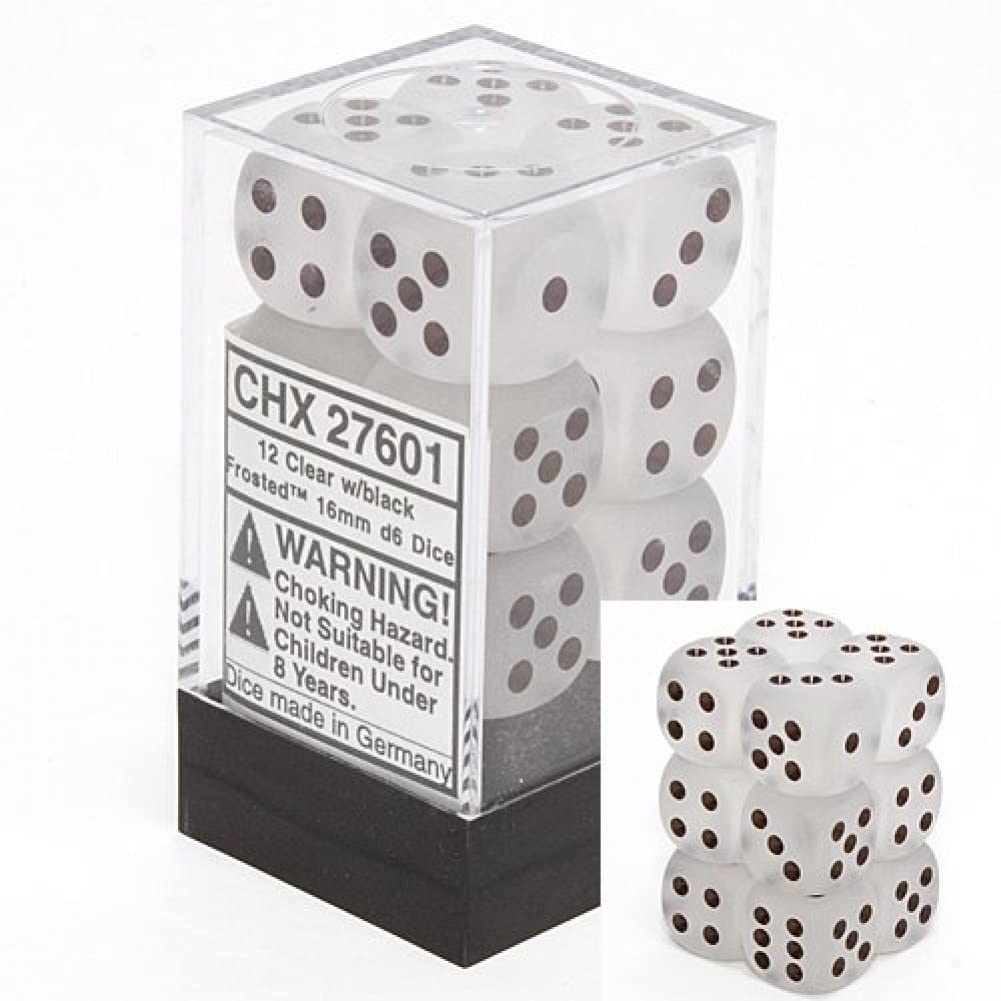 CHX27601 Frosted White/Black 12 D6 set | GrognardGamesBatavia