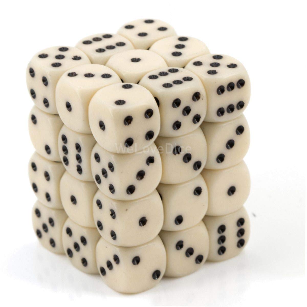 CHX25800 Opaque Ivory/Black 12mm d6 Dice Block | GrognardGamesBatavia