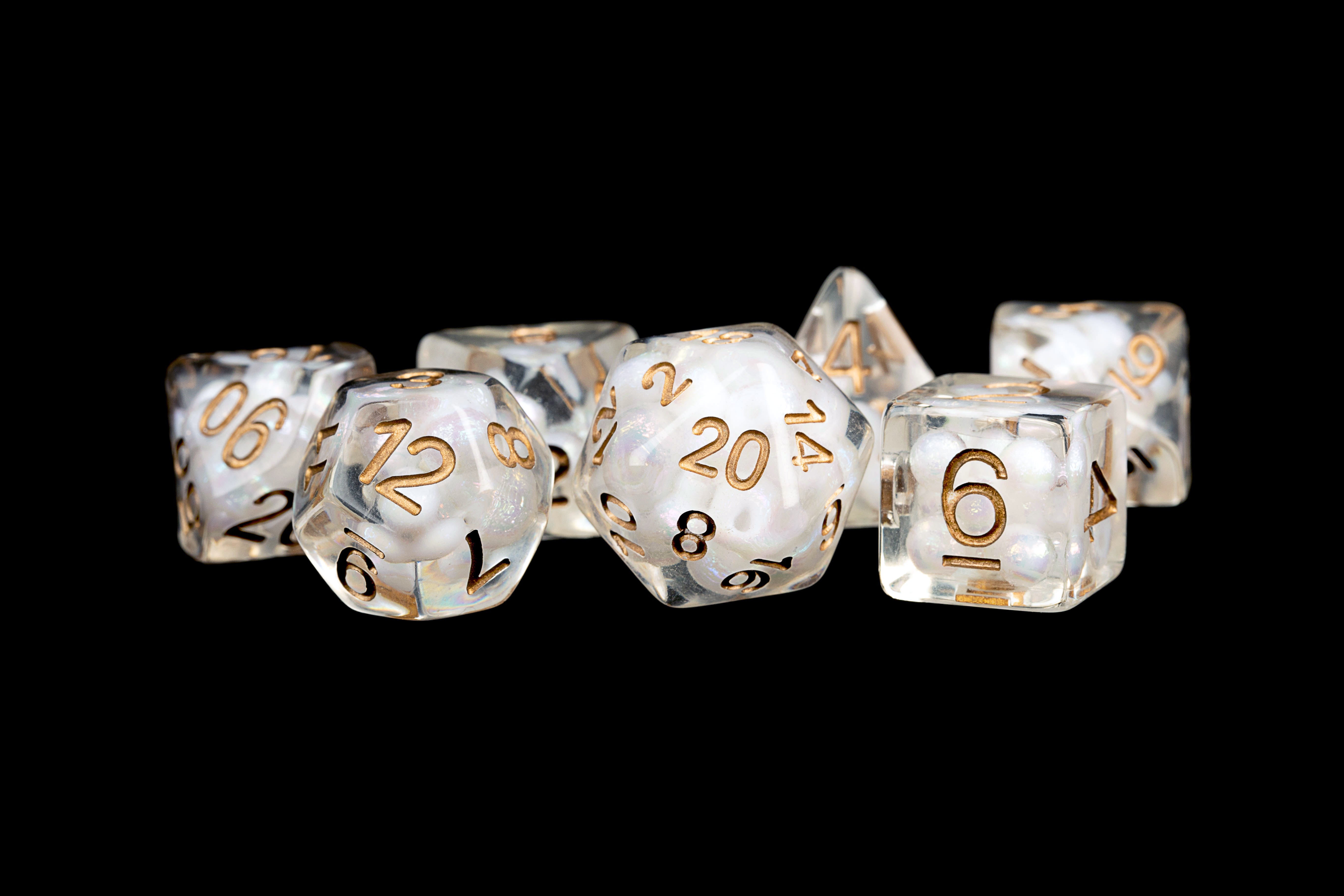 Pearl Dice w/ Copper Numbers 16mm Resin Poly Dice Set | GrognardGamesBatavia