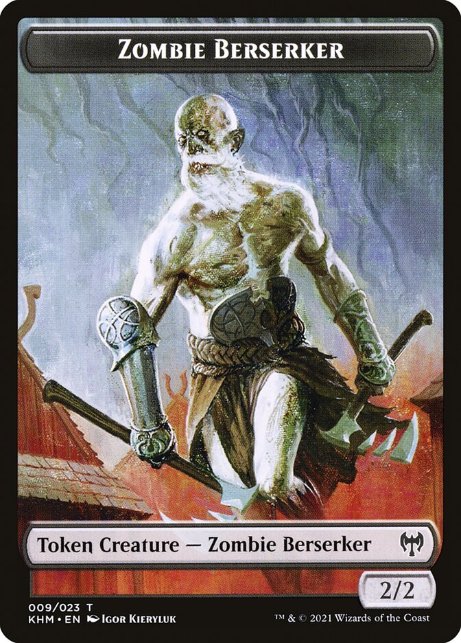 Human Warrior // Zombie Berserker Double-Sided Token [Kaldheim Tokens] | GrognardGamesBatavia