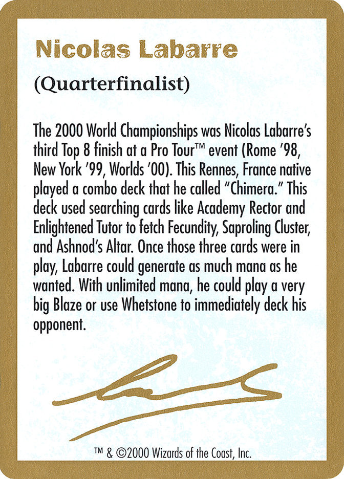 Nicolas Labarre Bio [World Championship Decks 2000] | GrognardGamesBatavia