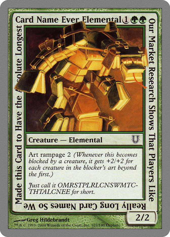 Our Market Research Shows That Players Like Really Long Card Names So We Made this Card to Have the Absolute Longest Card Name Ever Elemental [Unhinged] | GrognardGamesBatavia