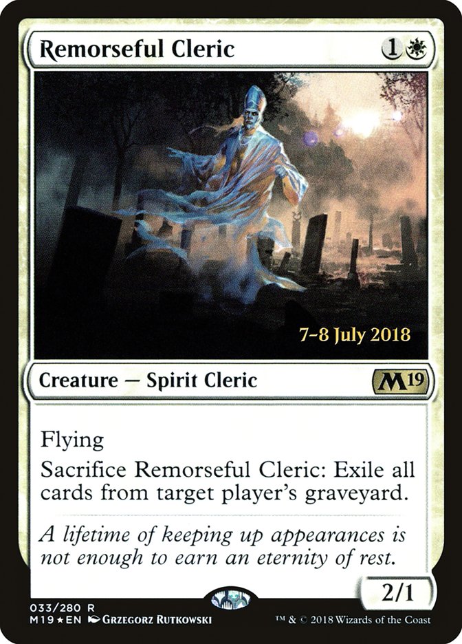 Remorseful Cleric [Core Set 2019 Prerelease Promos] | GrognardGamesBatavia