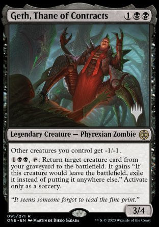 Geth, Thane of Contracts (Promo Pack) [Phyrexia: All Will Be One Promos] | GrognardGamesBatavia