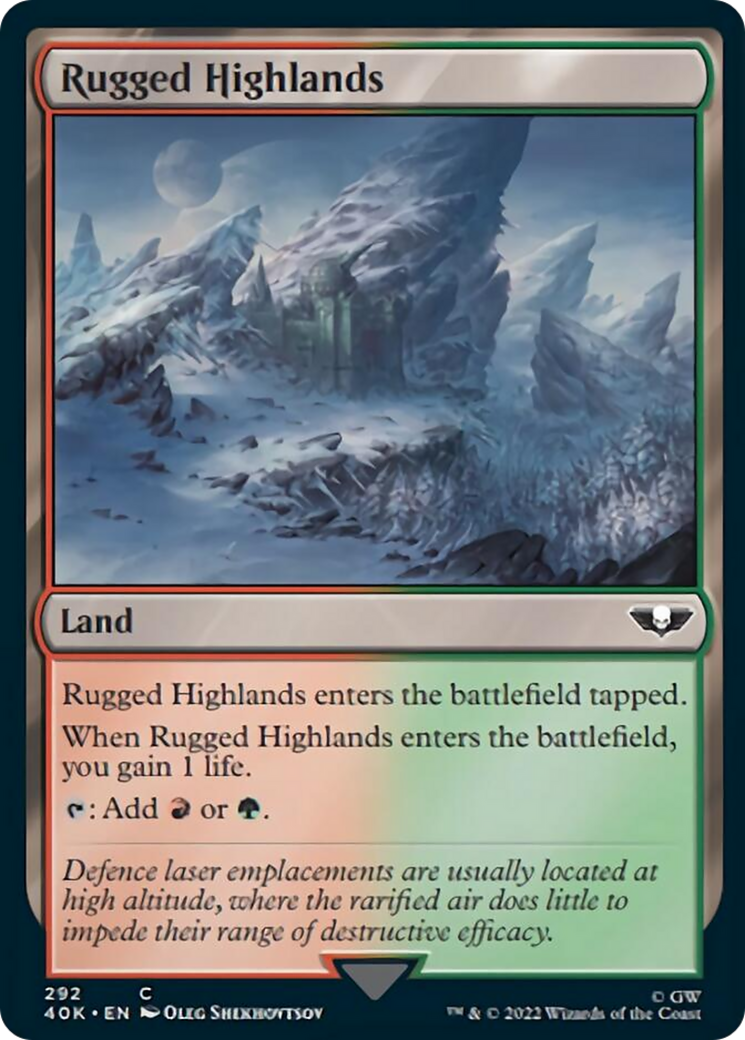 Rugged Highlands (Surge Foil) [Universes Beyond: Warhammer 40,000] | GrognardGamesBatavia