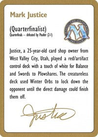 1996 Mark Justice Biography Card [World Championship Decks] | GrognardGamesBatavia