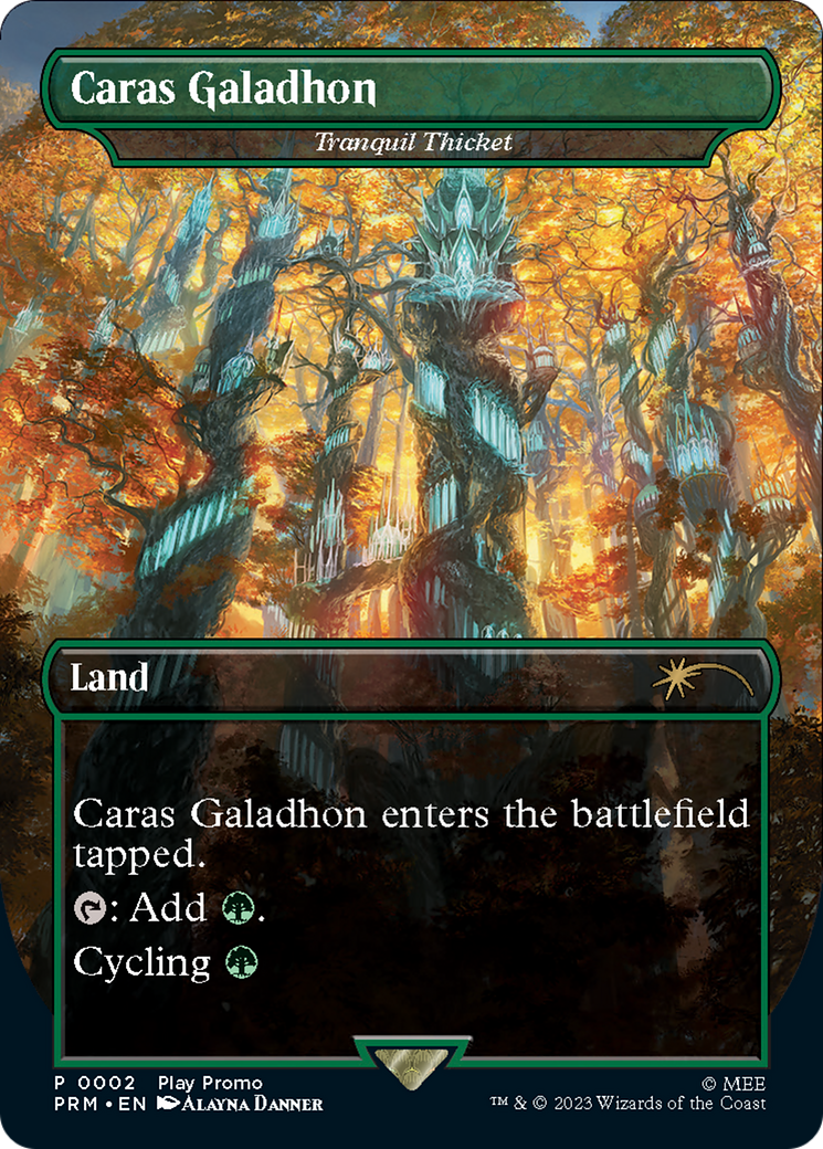 Tranquil Thicket - Caras Galadhon (Borderless) [Wizards Play Network 2023] | GrognardGamesBatavia