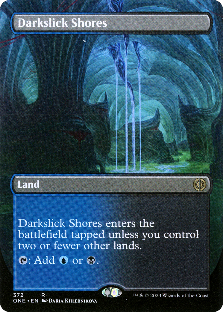 Darkslick Shores (Borderless Alternate Art) [Phyrexia: All Will Be One] | GrognardGamesBatavia