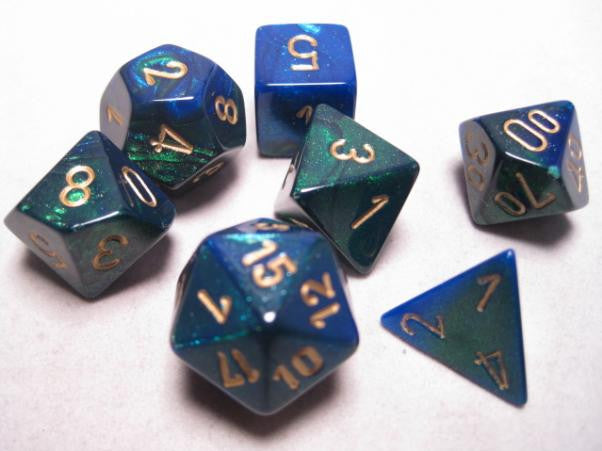 CHX26436 Gemini Blue-Green/Gold 7 die set | GrognardGamesBatavia