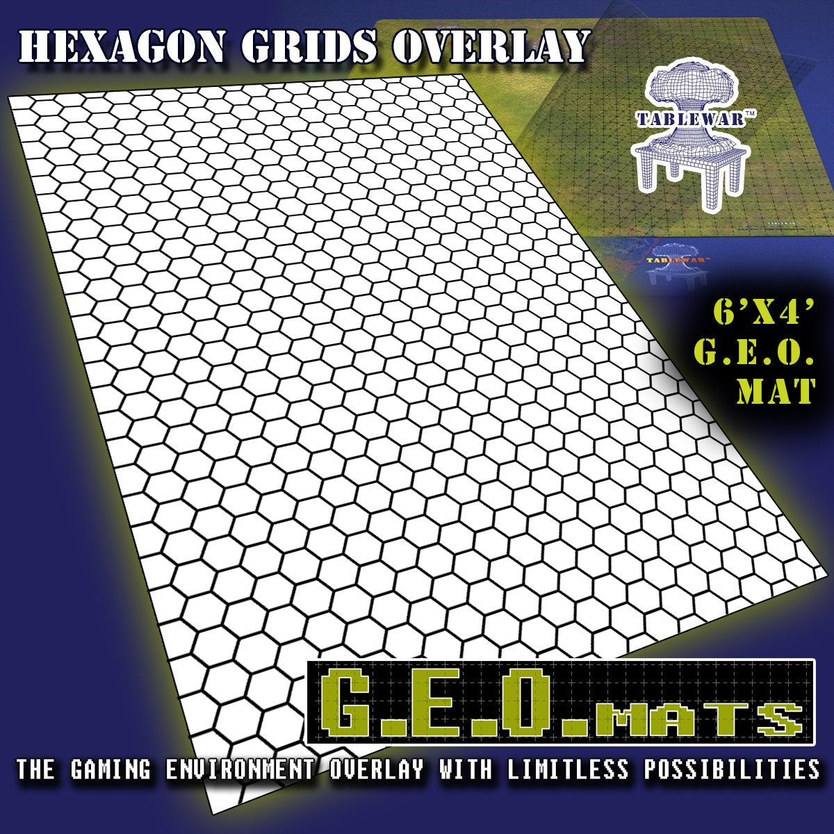 GEO Mats  1" Hex grid in Black 6' x 4' | GrognardGamesBatavia