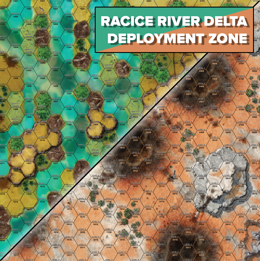 Battletech Map Battle of Tukayyid Premium Mat: CAT35800F Racice River Delta/Deployment Zone | GrognardGamesBatavia