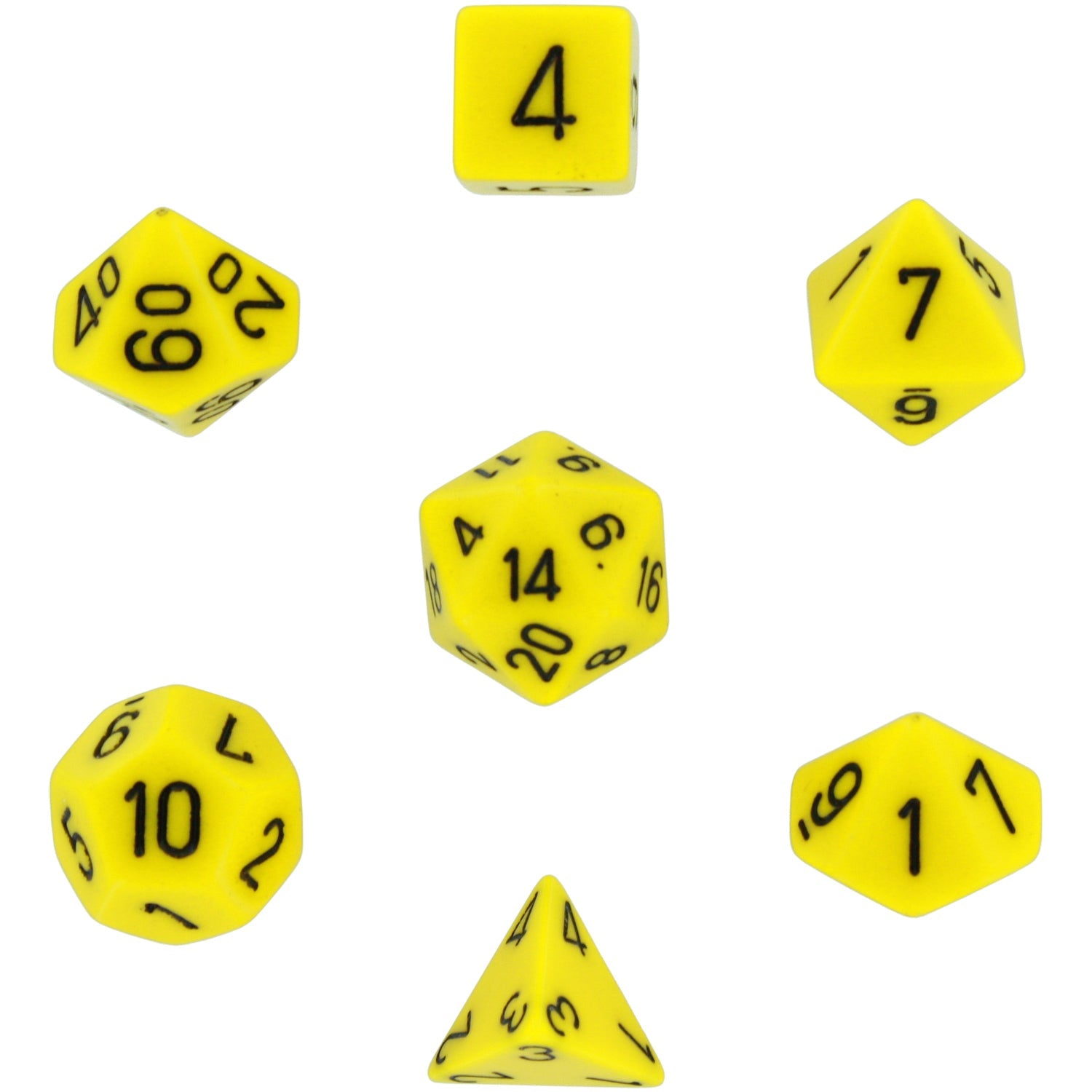 CHX25402 Opaque Yellow/Black 7 Dice set | GrognardGamesBatavia
