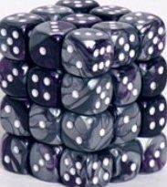 CHX26832 Gemini Purple-Steel/White 36 D6 set | GrognardGamesBatavia