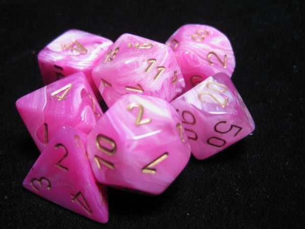 CHX27454 Vortex Pink/Gold 7 dice set | GrognardGamesBatavia