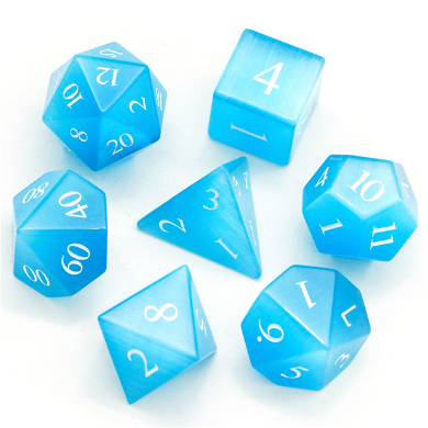 Cat's Eye Blue  - Engraved Stone Dice | GrognardGamesBatavia