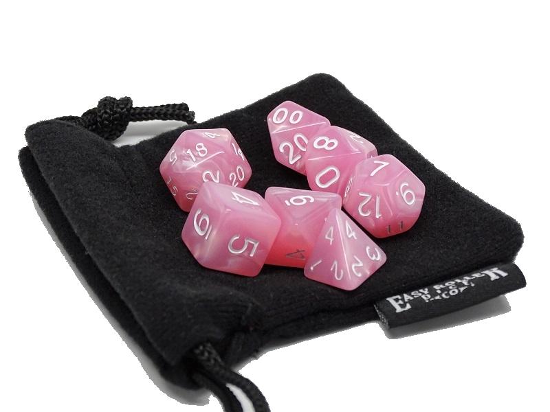 Easy Roller Dice: Pink Marble 7pc Dice Set | GrognardGamesBatavia